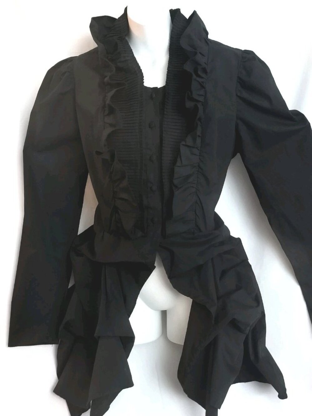 Ashro Black Ruffle Button Top with Tails Women’s Size 12 Gothic Victorian Fairy